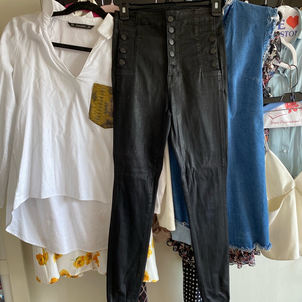 J Brand Natasha button-detailed coated high-rise skinny jeans
